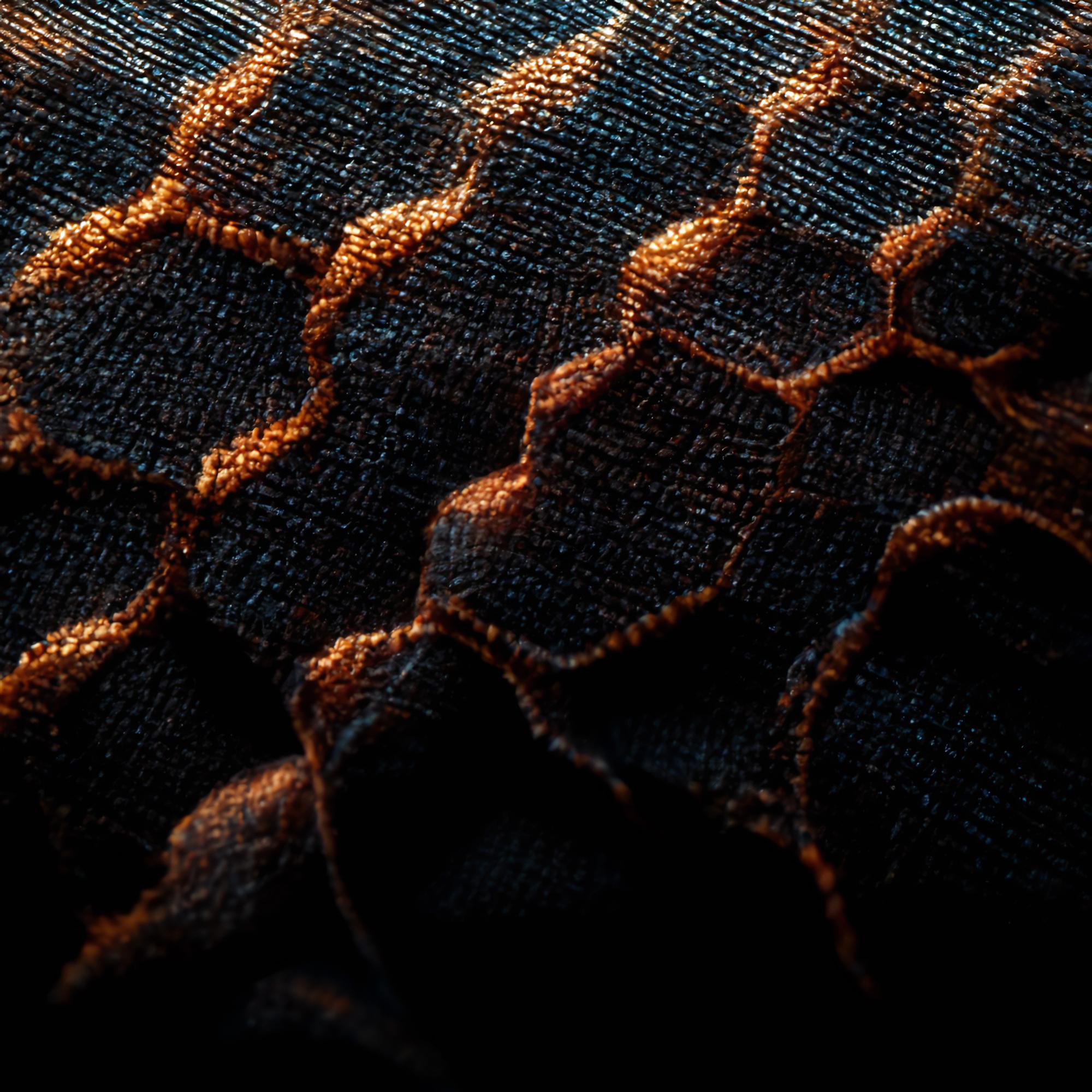 Close up of satin stitch on dark fabric